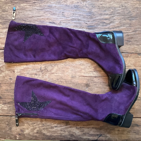 Purple Suede Statement Knee High Boots with Rhinestone Embellishment Size 6 - Picture 1 of 2